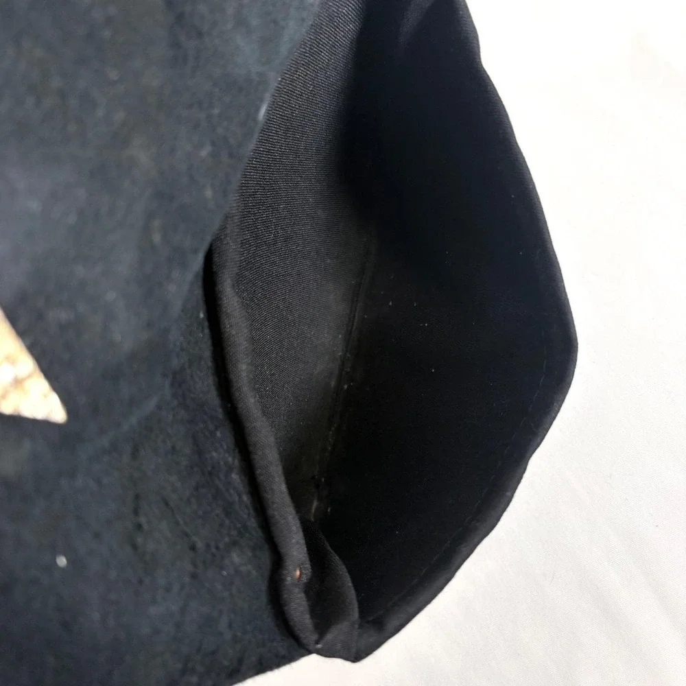 VTG Handmade Black Leather Festival Bag Geometric Wool Agate Renfair Witchy Goth